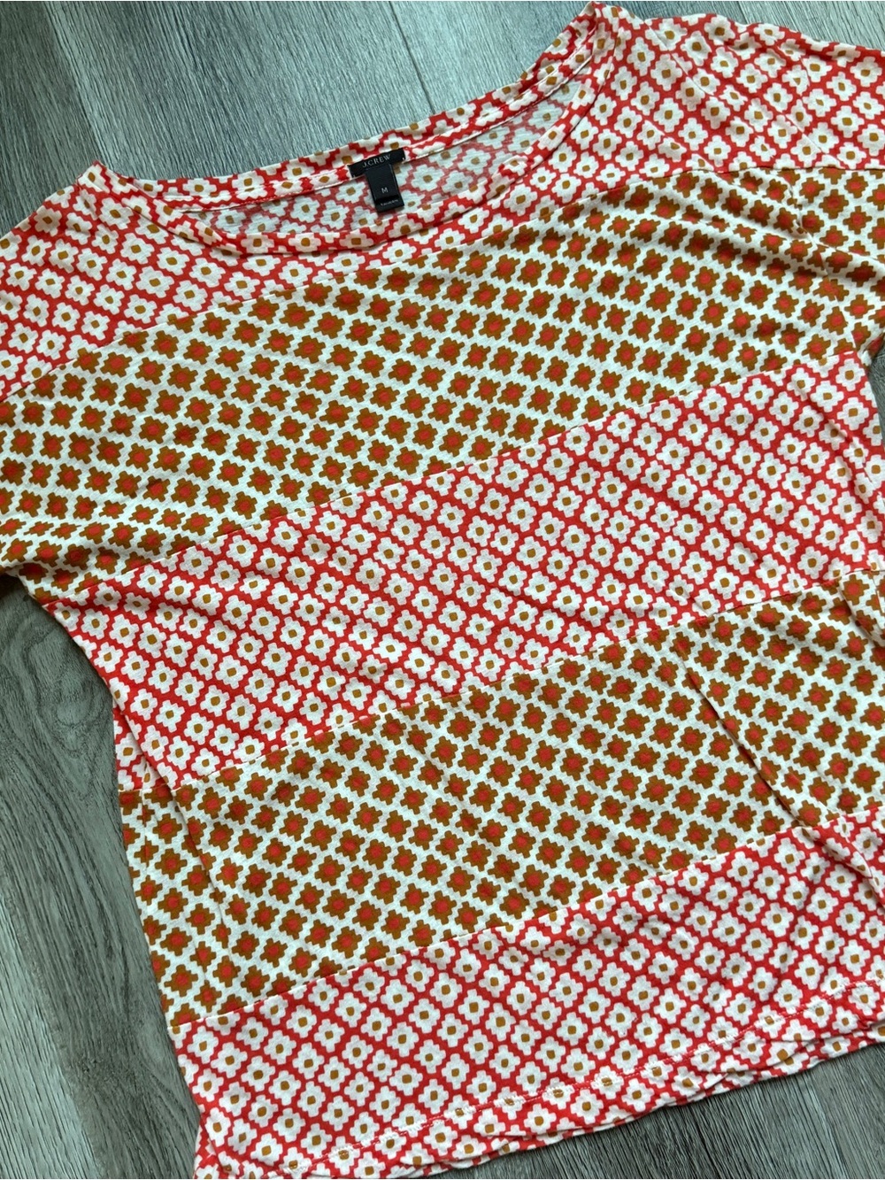J.Crew Women’s Red/White/Brown Geometric 3/4 Sleeve Knit Top M -0193